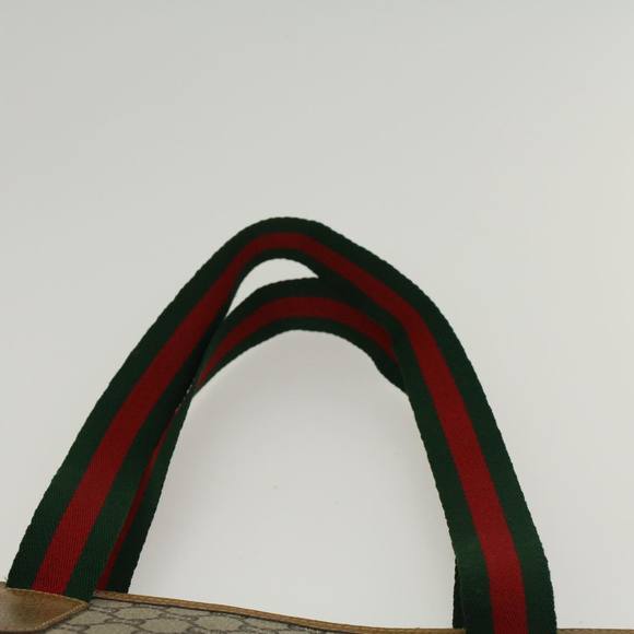 GUCCI GG Plus Canvas Web Sherry Line Tote Bag Beige Red Green Auth ep1048 - Picture 14 of 16